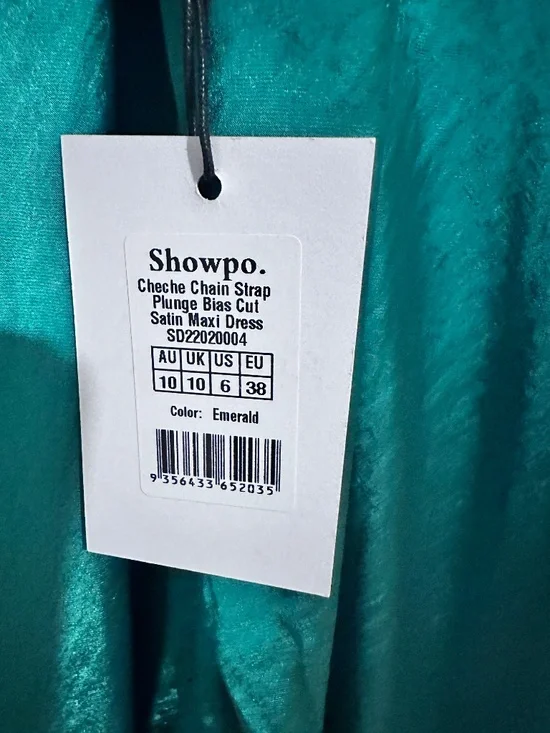 Showpo Chain Strap Plunge Bias Cut Satin Maxi Dress - Emerald Green - Size 6 - Picture 5 of 6